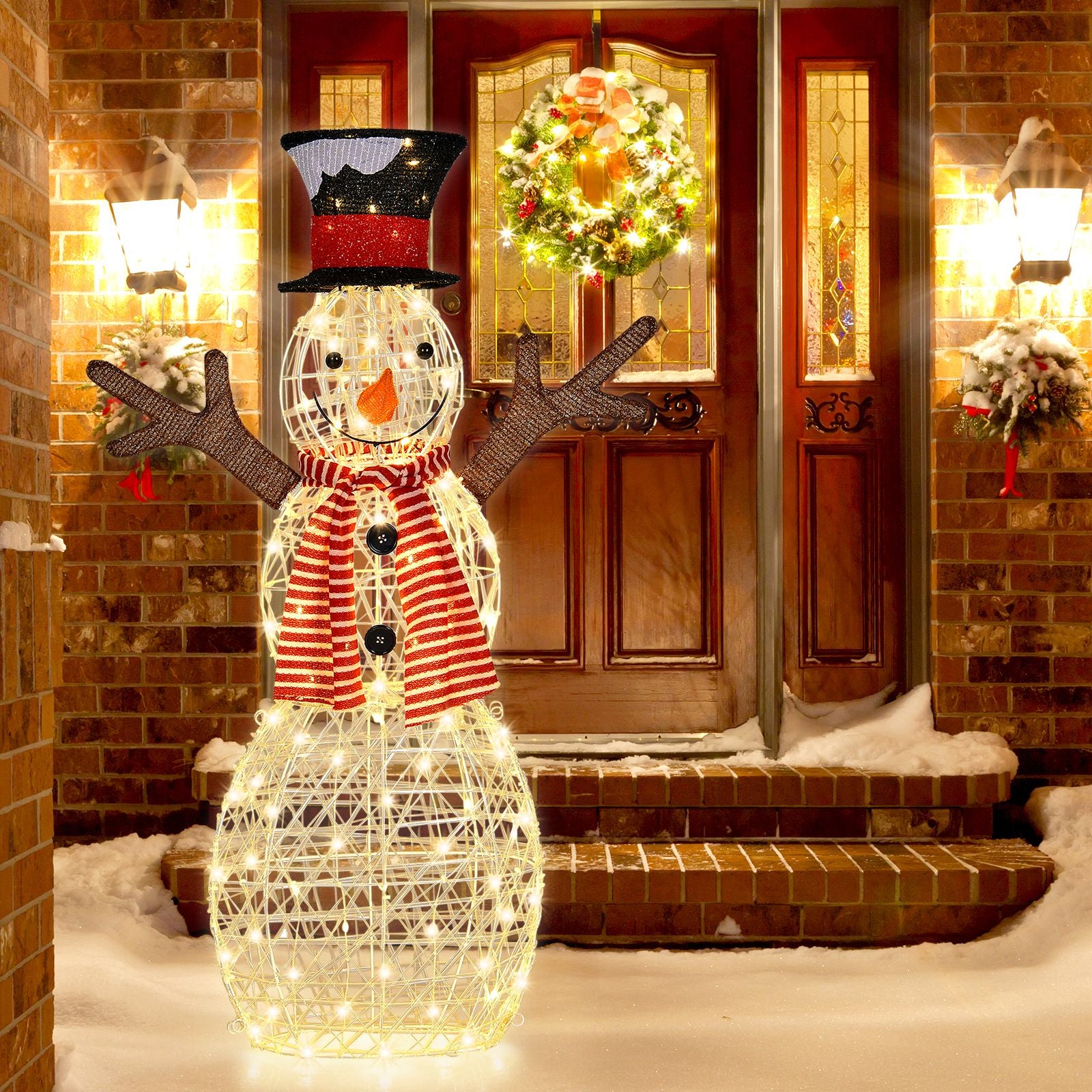 Pre-Lit Lighted Standing Snowman Christmas Decoration with Ground Stakes by Everything Homez