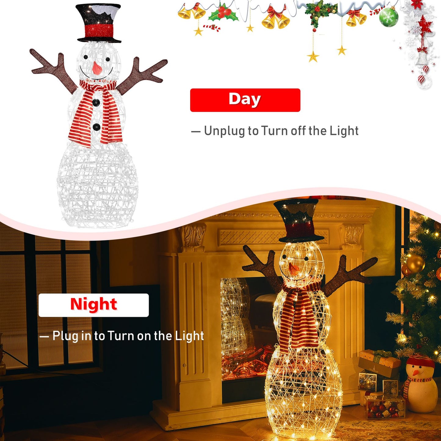 Pre-Lit Lighted Standing Snowman Christmas Decoration with Ground Stakes by Everything Homez