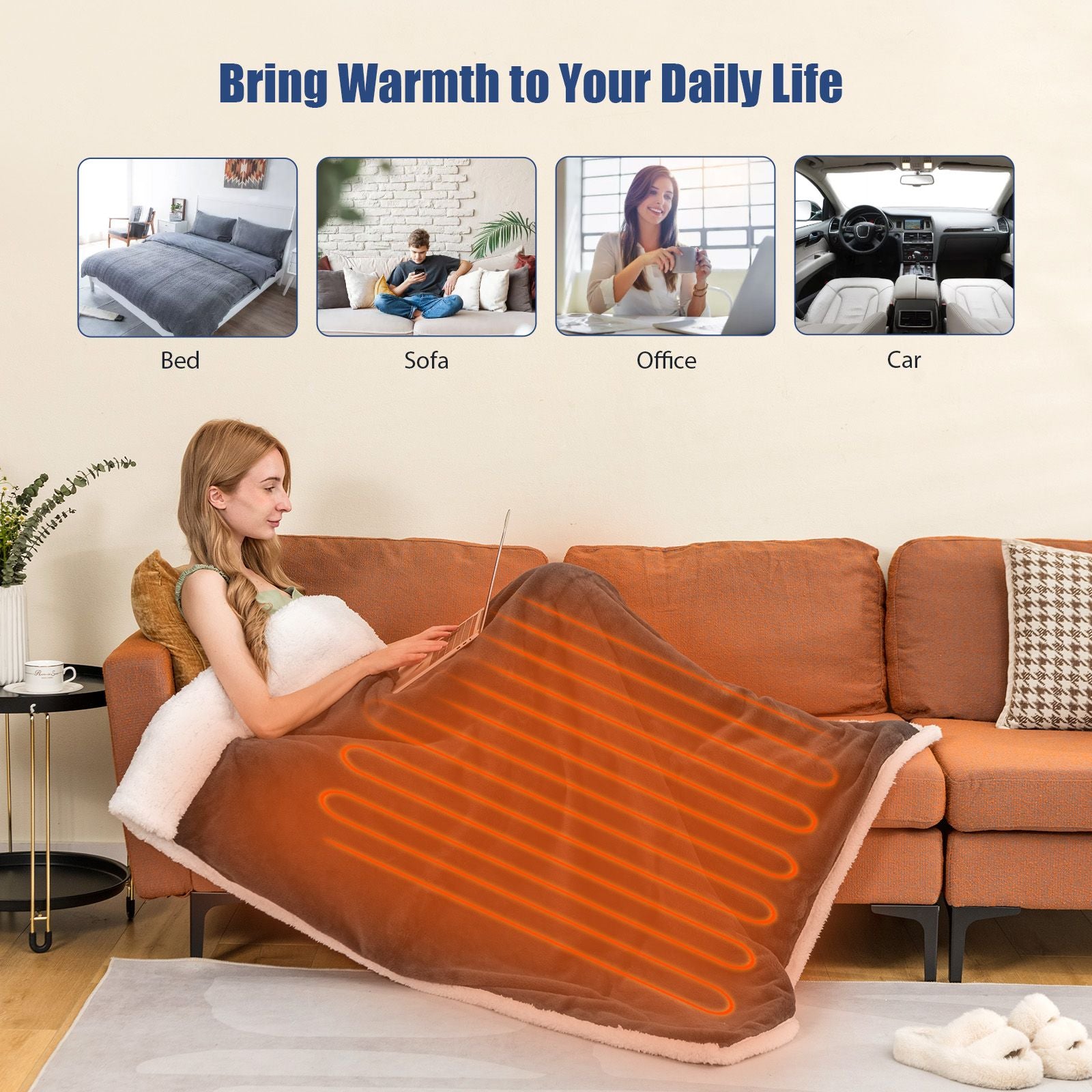 Electric Heated Blanket Throw with 10 Heat Settings