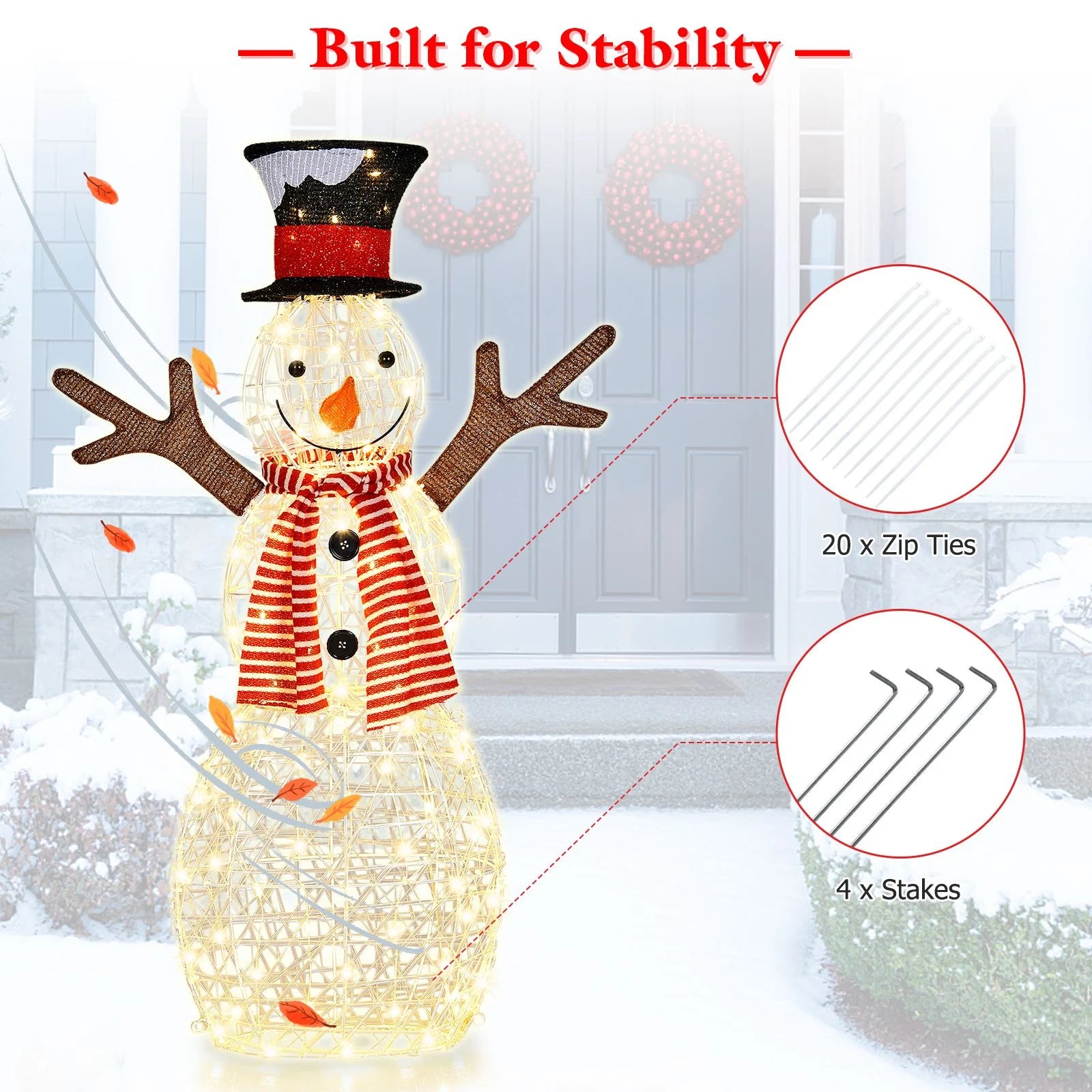 Pre-Lit Lighted Standing Snowman Christmas Decoration with Ground Stakes by Everything Homez