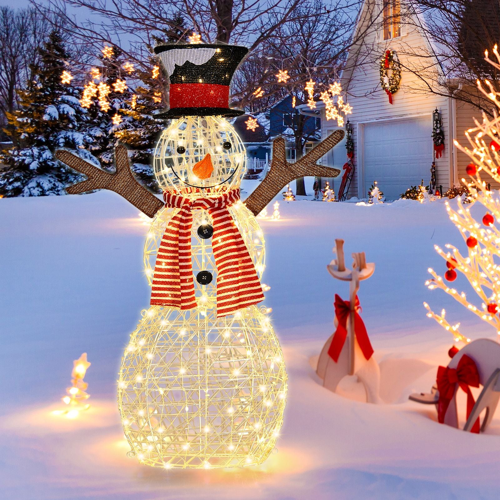 Pre-Lit Lighted Standing Snowman Christmas Decoration with Ground Stakes by Everything Homez