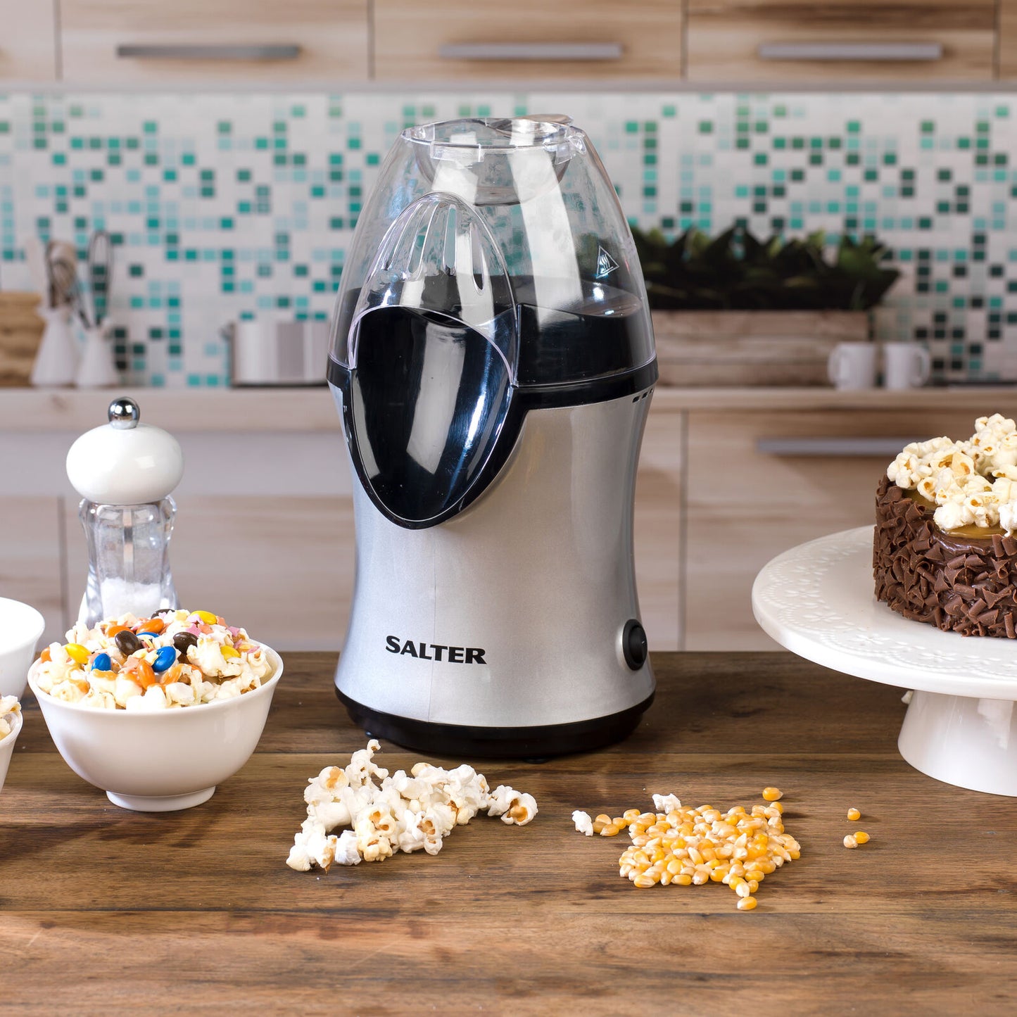 Salter® Popcorn Maker Healthy Electric Hot Air Popper Machine 1200 W Grey/Black