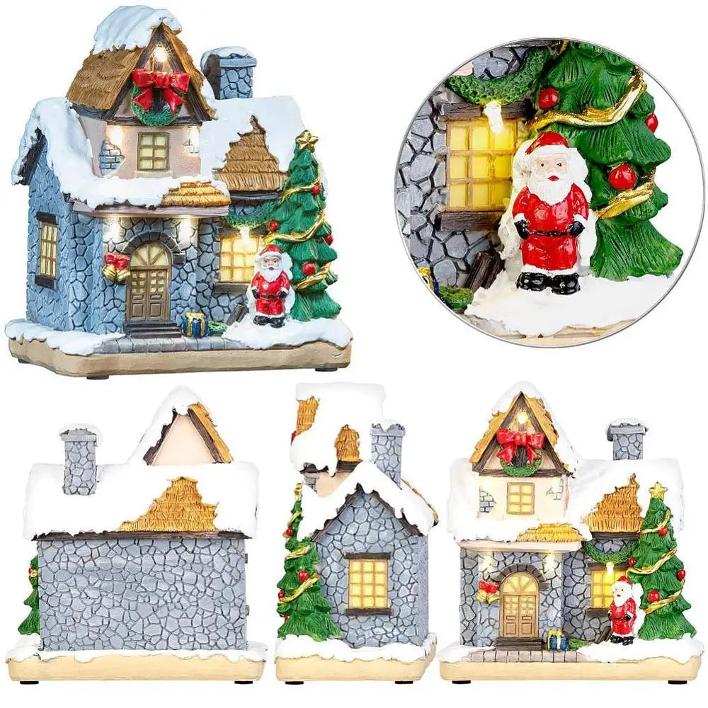 Christmas Decoration Village Collection Figurine Building Christmas House with Santa Claus LED Lighting Home Ornament