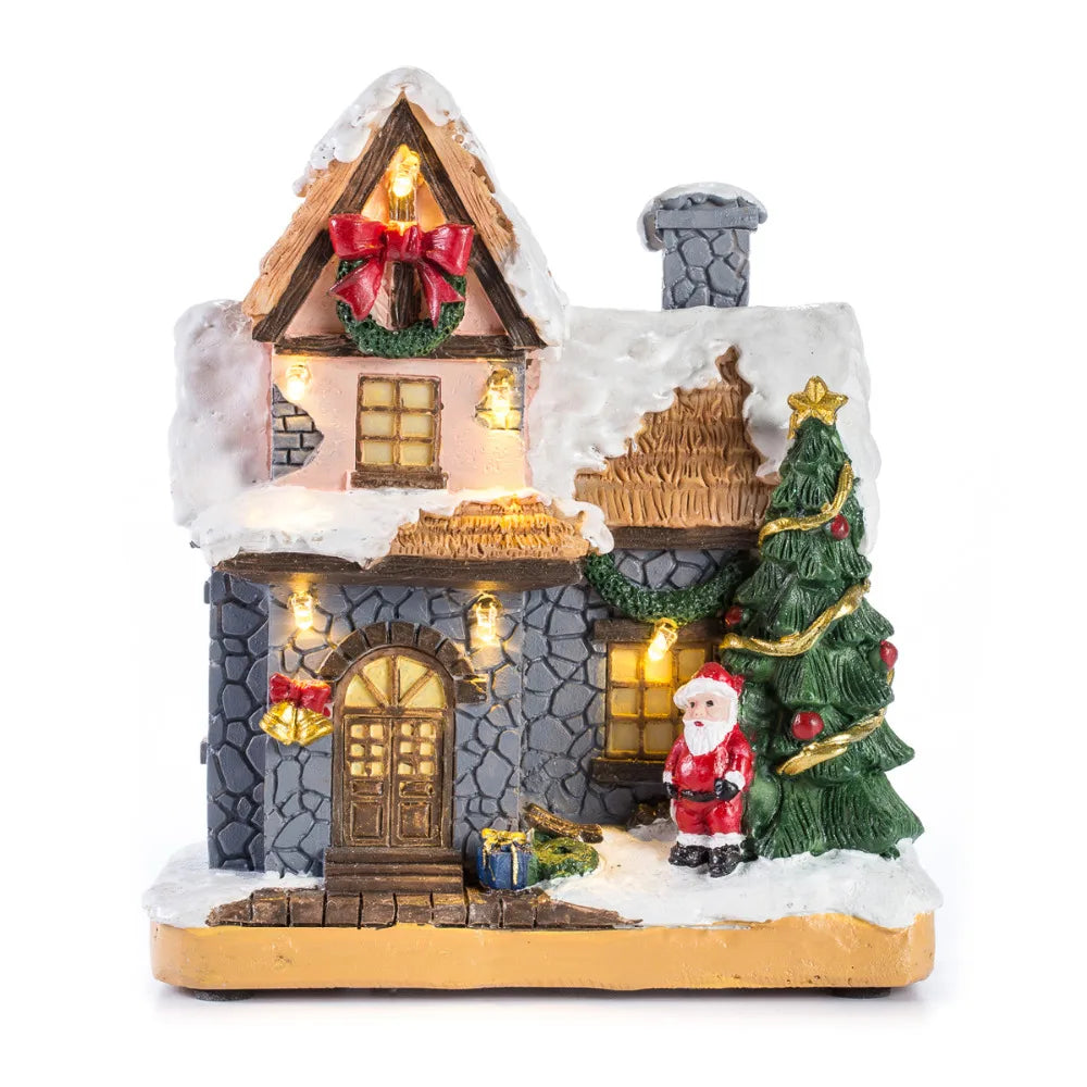 Christmas Decoration Village Collection Figurine Building Christmas House with Santa Claus LED Lighting Home Ornament