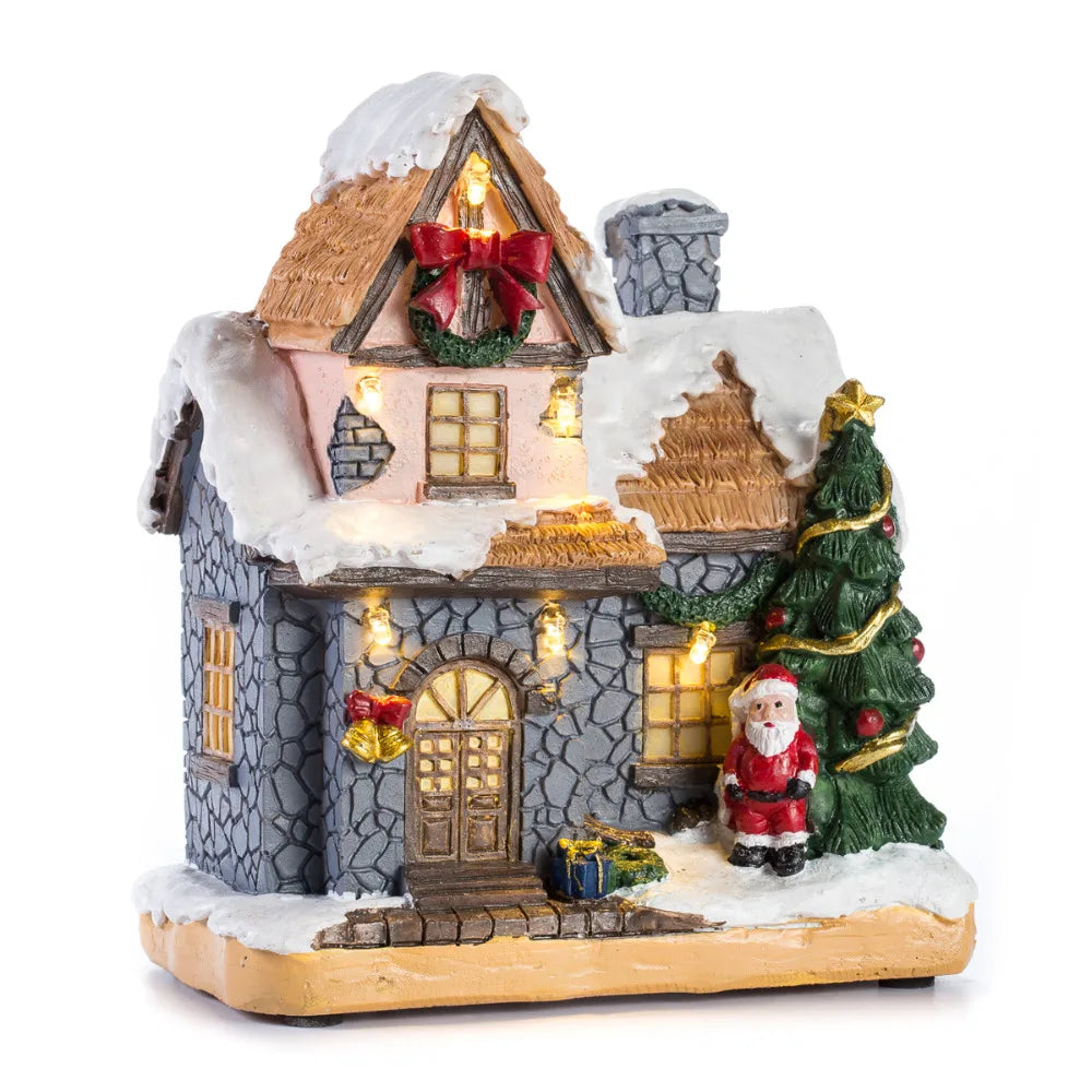 Christmas Decoration Village Collection Figurine Building Christmas House with Santa Claus LED Lighting Home Ornament