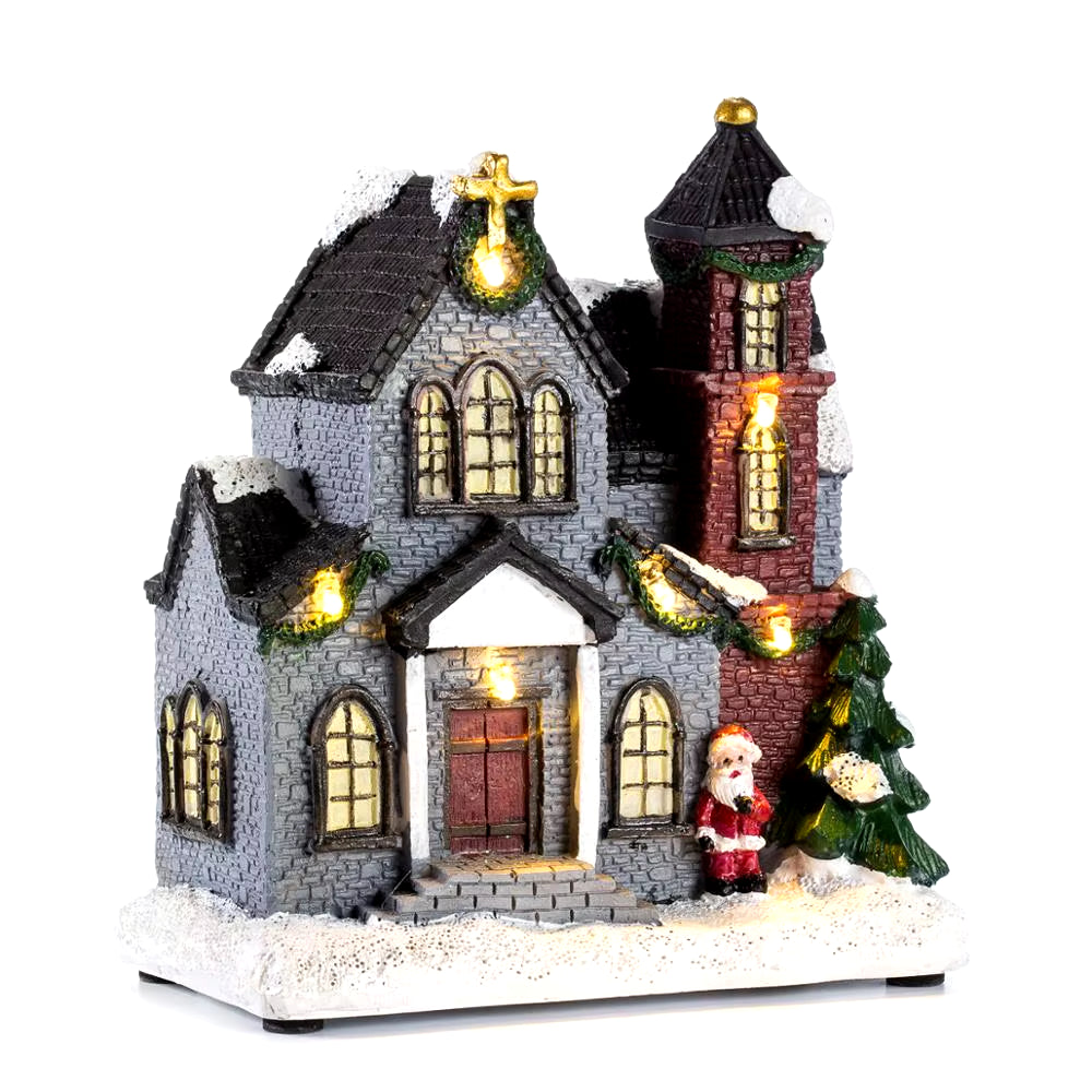 Christmas Decoration Village Collection Figurine Building Christmas House with Santa Claus LED Lighting Home Ornament