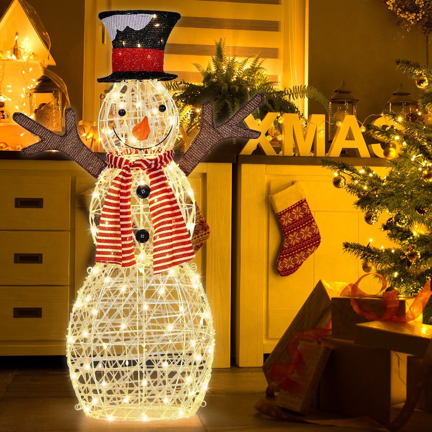 Pre-Lit Lighted Standing Snowman Christmas Decoration with Ground Stakes by Everything Homez