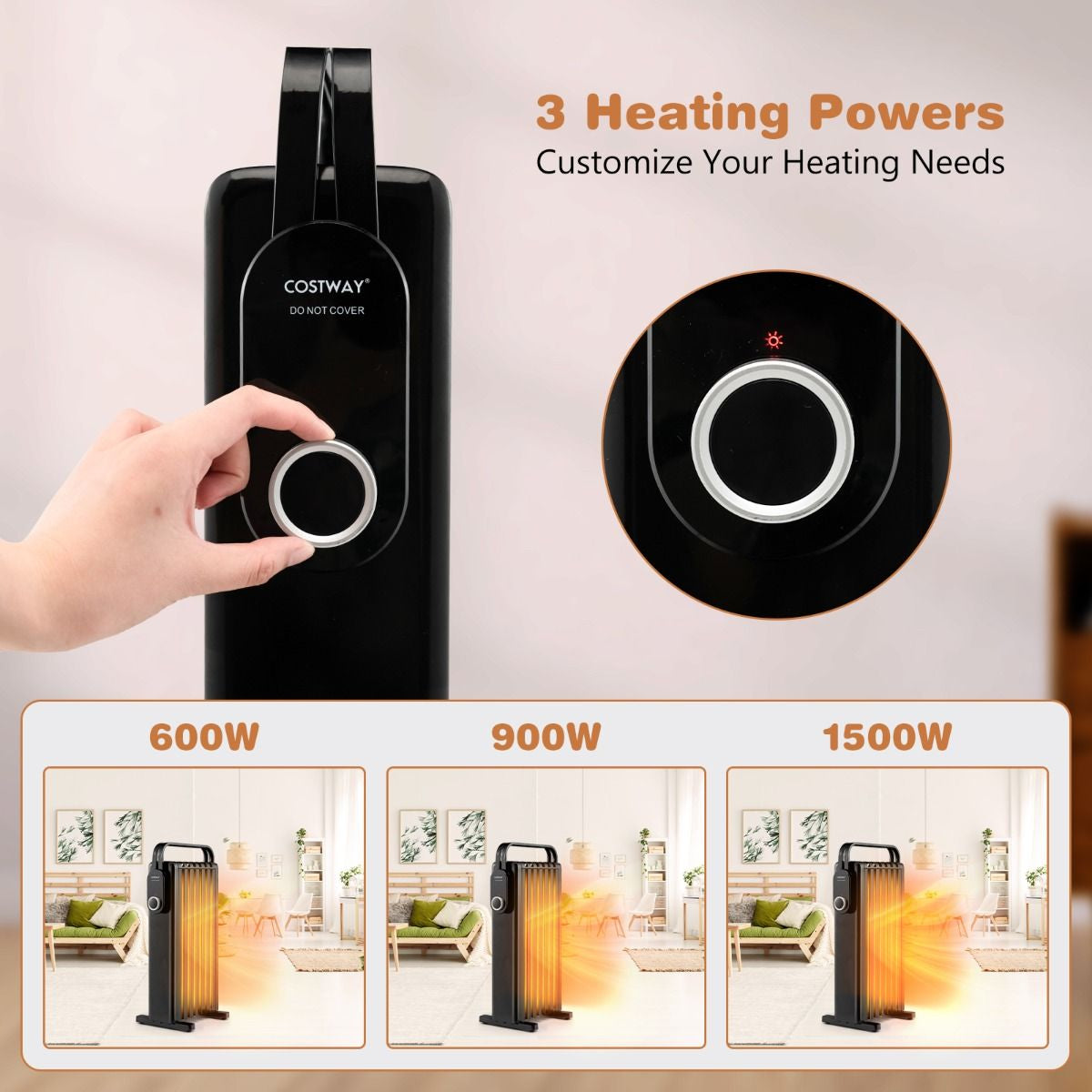 Portable Electric Heater with Overheat and Tip-Over Protection by Everything Homez